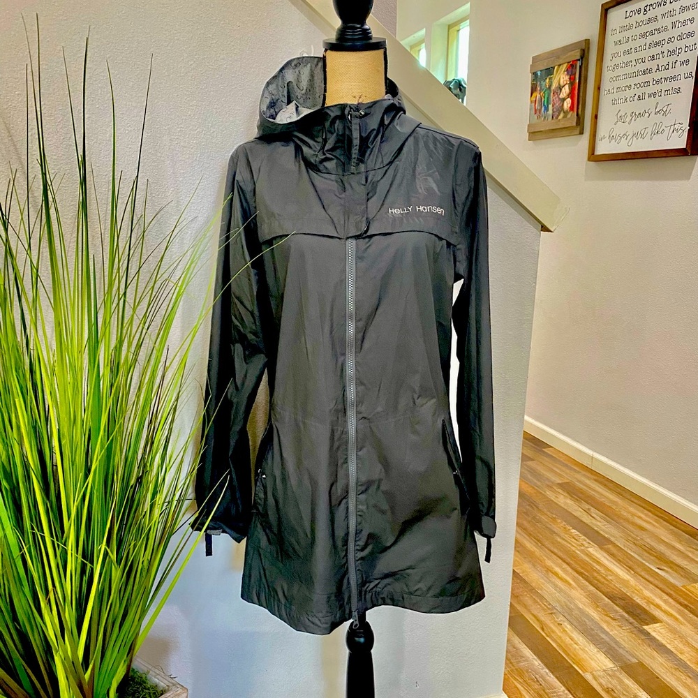 Helly Hansen Black Hooded Trench Raincoat